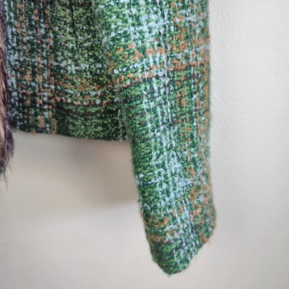 Vintage Harve Benard Fur Collared Trim Wool Blend Green Tweed Blazer Jacket 6 - Picture 8 of 15